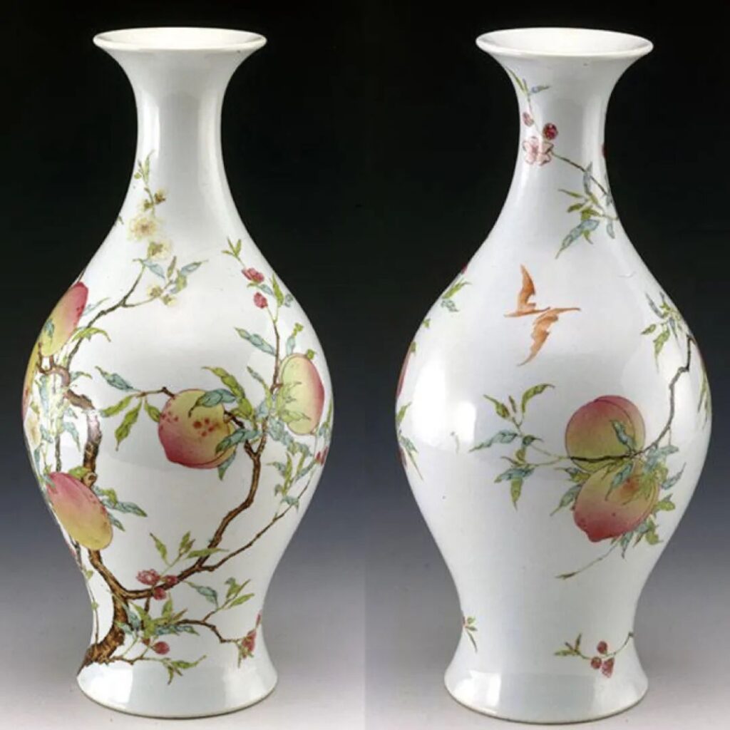 Shanghai Museum Yongzheng Famille-Rose Olive-Shaped Vase with Longevity Motifs